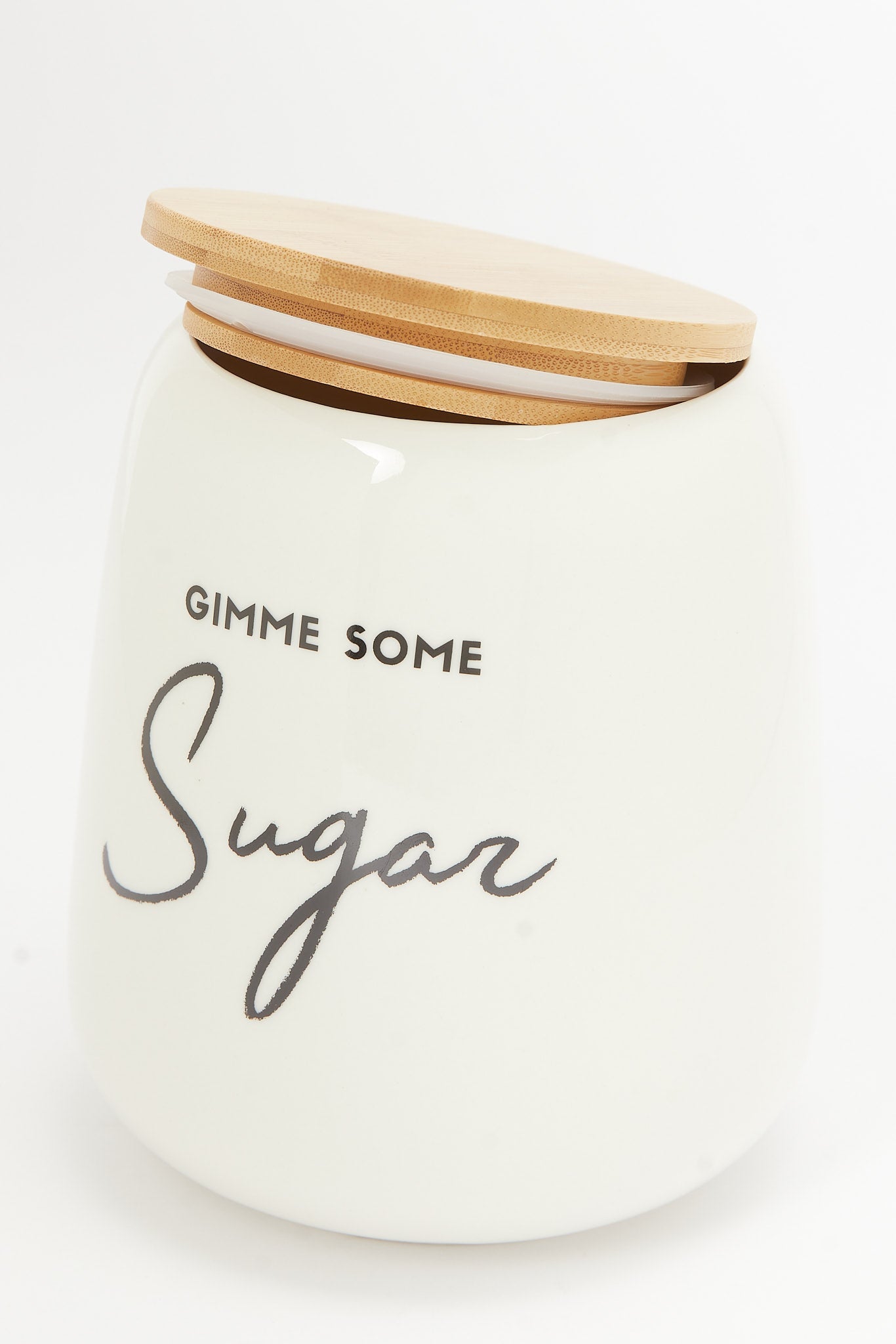 Redtag-White-Sugar-Canister-With-Bamboo-Lid-(Large)-Category:Canisters-And-Jars,-Colour:White,-Deals:New-In,-Dept:Home,-Filter:Home-Dining,-HMW-DIN-Storage,-New-In-HMW-DIN,-Non-Sale,-S23B,-Section:Homewares-Home-Dining-