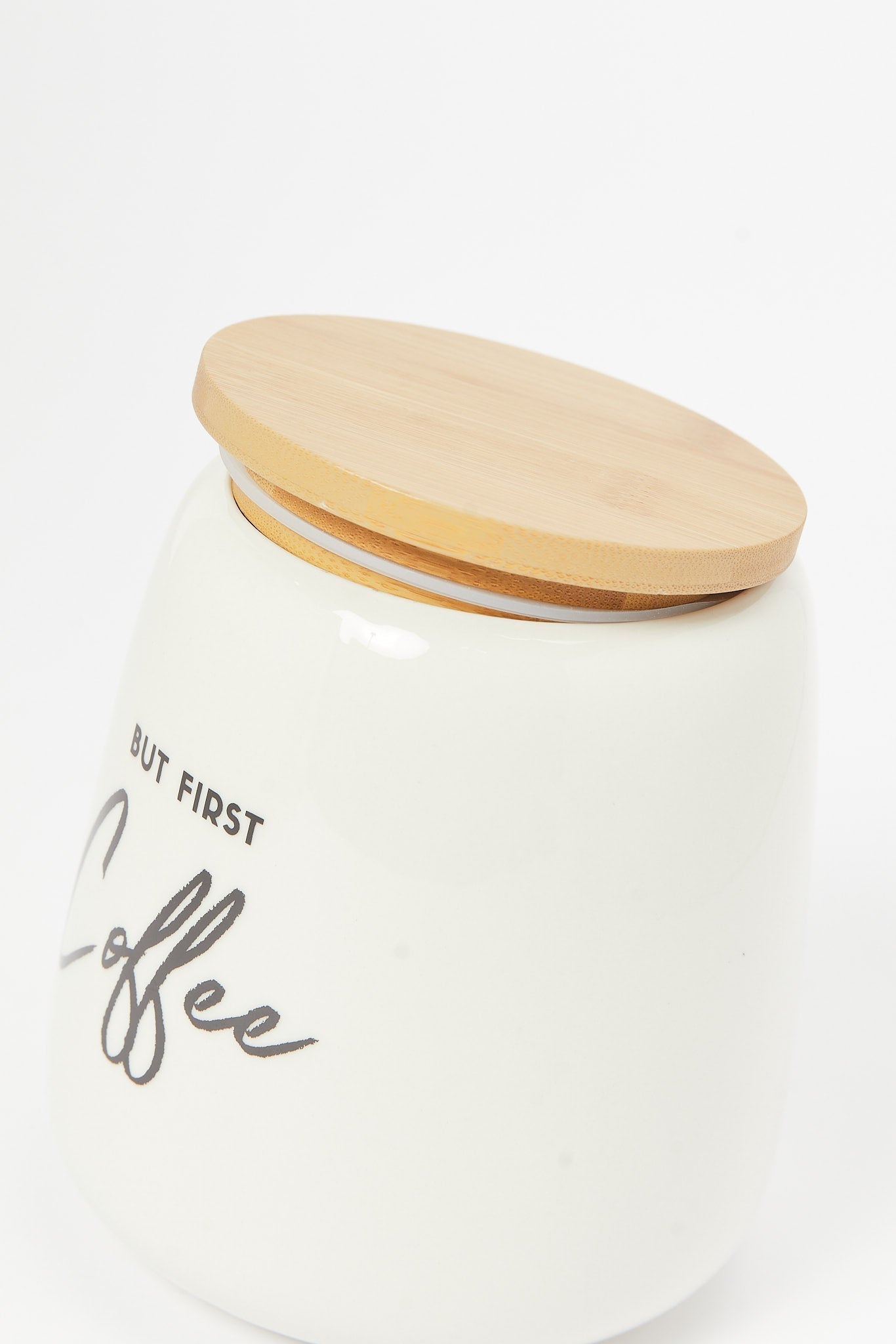 Redtag-White-Coffee-Canister-With-Bamboo-Lid-(Medium)-Category:Canisters-And-Jars,-Colour:White,-Deals:New-In,-Dept:Home,-Filter:Home-Dining,-HMW-DIN-Storage,-New-In-HMW-DIN,-Non-Sale,-S23B,-Section:Homewares-Home-Dining-