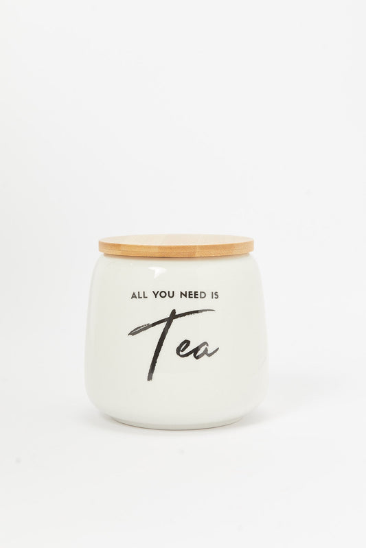 Redtag-White-Tea-Canister-With-Bamboo-Lid-(Small)-Category:Canisters-And-Jars,-Colour:White,-Deals:New-In,-Dept:Home,-Filter:Home-Dining,-HMW-DIN-Storage,-New-In-HMW-DIN,-Non-Sale,-S23B,-Section:Homewares-Home-Dining-