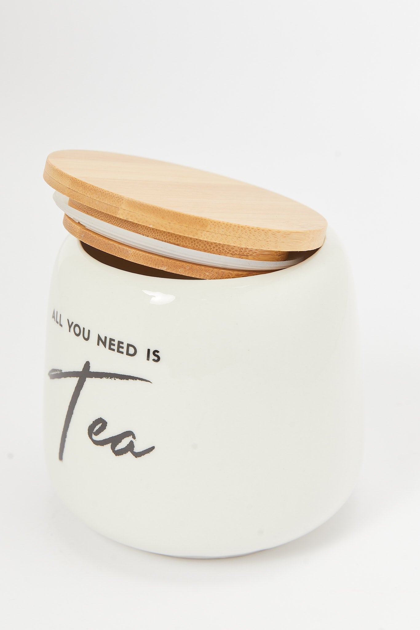 Redtag-White-Tea-Canister-With-Bamboo-Lid-(Small)-Category:Canisters-And-Jars,-Colour:White,-Deals:New-In,-Dept:Home,-Filter:Home-Dining,-HMW-DIN-Storage,-New-In-HMW-DIN,-Non-Sale,-S23B,-Section:Homewares-Home-Dining-
