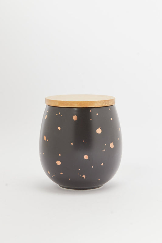 Redtag-Black-Canister-With-Bamboo-Lid-(Small)-Category:Canisters-And-Jars,-Colour:Black,-Deals:New-In,-Dept:Home,-Filter:Home-Dining,-HMW-DIN-Storage,-New-In-HMW-DIN,-Non-Sale,-S23B,-Section:Homewares-Home-Dining-