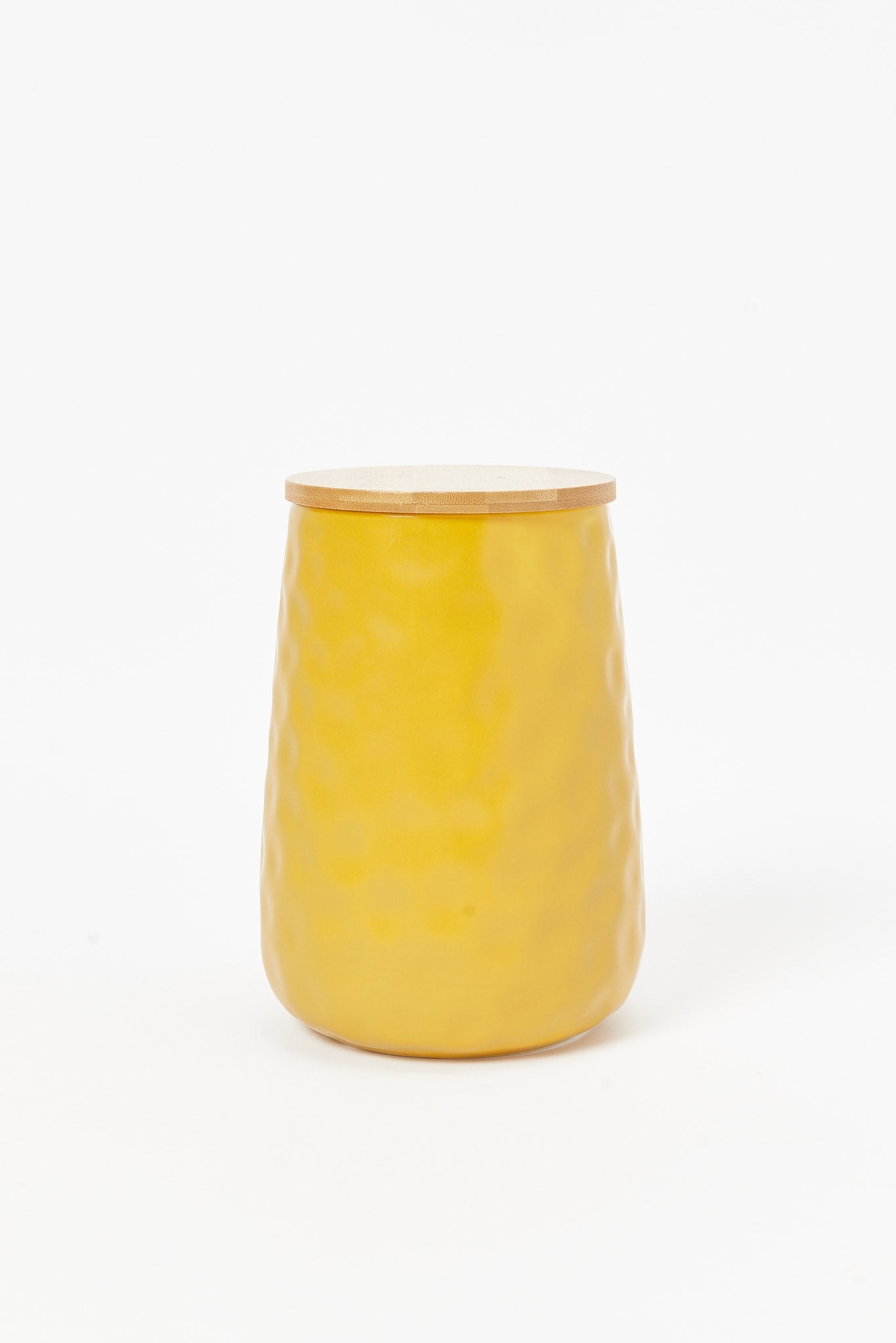 Redtag-Yellow-Embossed-Canister-With-Bamboo-Lid-(Large)-Category:Canisters-And-Jars,-Colour:Yellow,-Deals:New-In,-Dept:Home,-Filter:Home-Dining,-HMW-DIN-Storage,-New-In-HMW-DIN,-Non-Sale,-S23B,-Section:Homewares-Home-Dining-