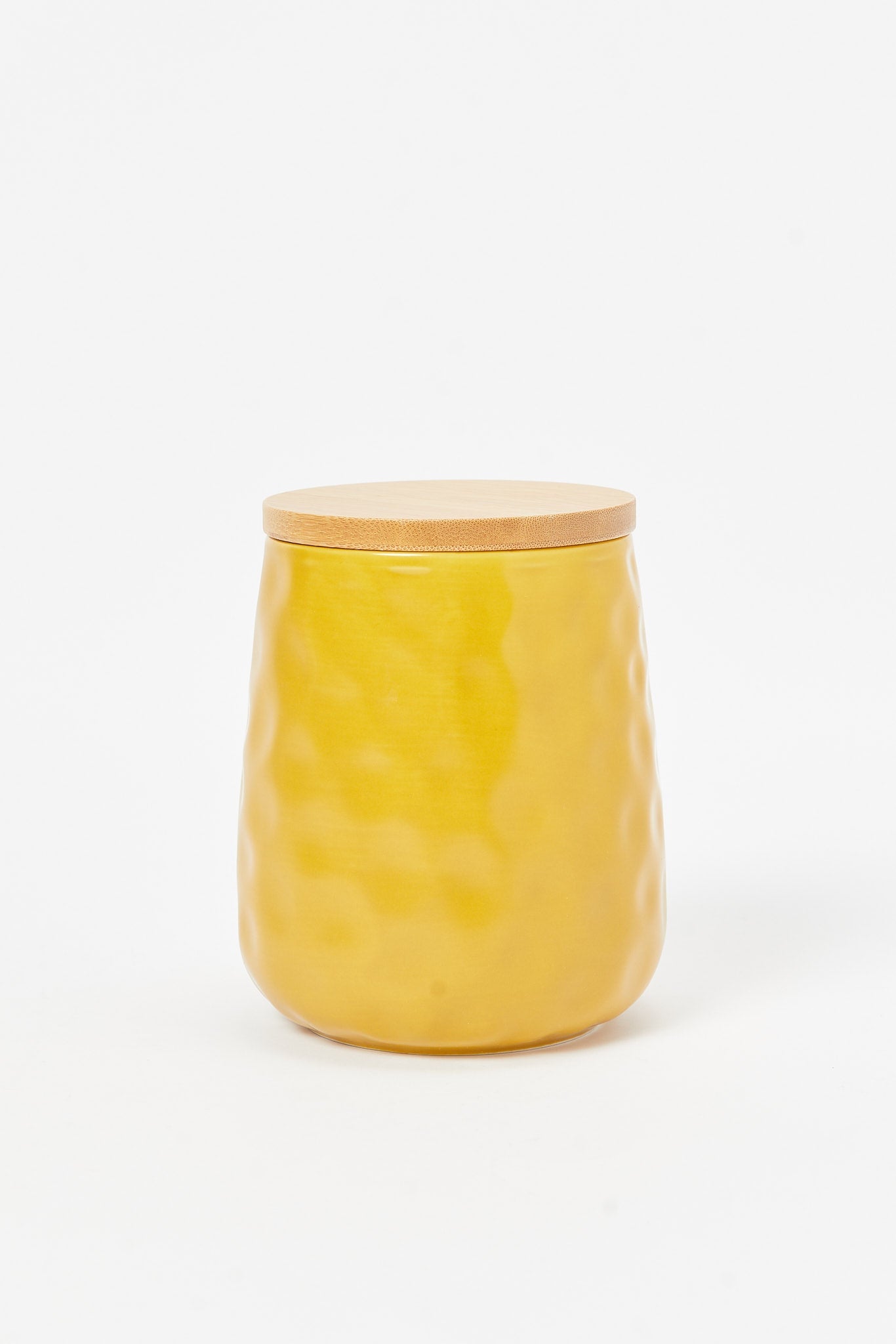 Redtag-Yellow-Embossed-Canister-With-Bamboo-Lid-(Small)-Category:Canisters-And-Jars,-Colour:Yellow,-Deals:New-In,-Dept:Home,-Filter:Home-Dining,-HMW-DIN-Storage,-New-In-HMW-DIN,-Non-Sale,-S23B,-Section:Homewares-Home-Dining-