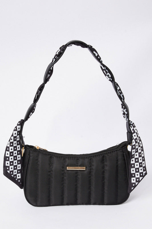 Redtag-Black-Embellished-Baguette-Bag-With-Scarf-Category:Bags,-Colour:Black,-Deals:New-In,-Dept:Ladieswear,-Filter:Women's-Accessories,-New-In,-New-In-Women-ACC,-Non-Sale,-S23A,-Section:Women,-Women-Bags-Women-