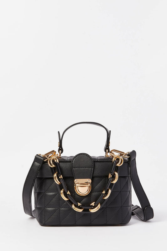 Redtag-Quilted-Box-Bag-Category:Bags,-Colour:Black,-Dept:Ladieswear,-Filter:Women's-Accessories,-New-In,-New-In-Women-ACC,-Non-Sale,-S23A,-Section:Women,-Women-Bags-Women-