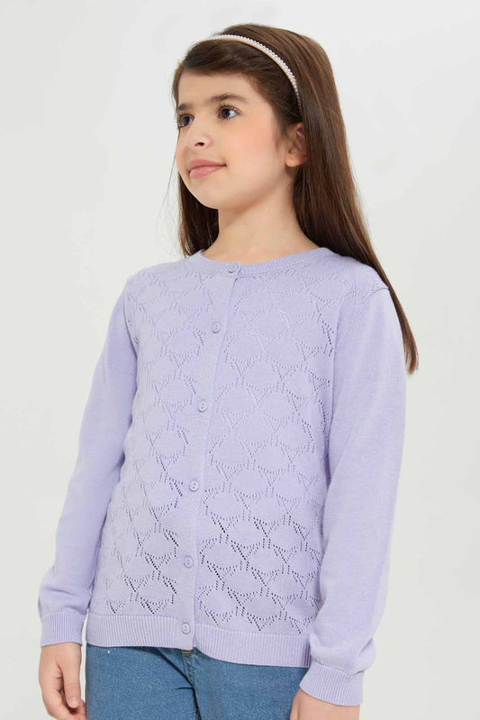Redtag-Girls-Lilac-Jacquard-Cardigan-Category:Cardigans,-Colour:Lilac,-Deals:New-In,-Dept:Girls,-Filter:Girls-(2-to-8-Yrs),-GIR-Cardigans,-New-In-GIR-APL,-Non-Sale,-S23A,-Section:Girls-(0-to-14Yrs)-Girls-
