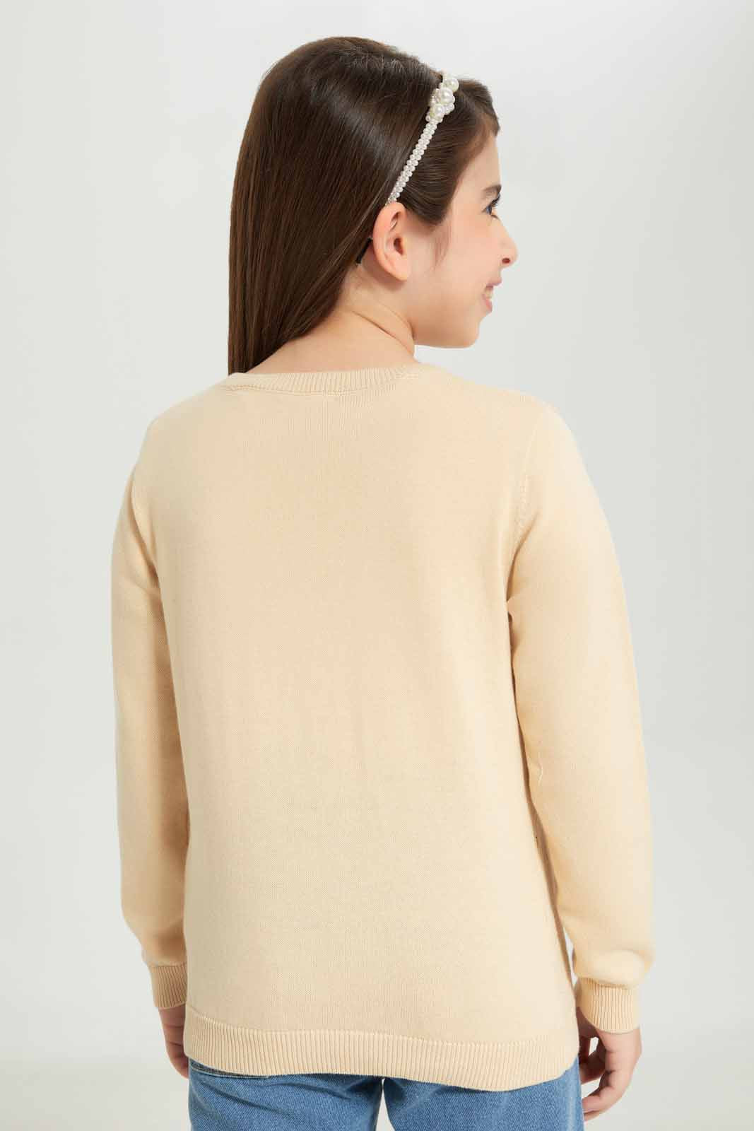 Redtag-Girls-Beige-Jacquard-Cardigan-Category:Cardigans,-Colour:Beige,-Deals:New-In,-Dept:Girls,-Filter:Girls-(2-to-8-Yrs),-GIR-Cardigans,-New-In-GIR-APL,-Non-Sale,-S23A,-Section:Girls-(0-to-14Yrs)-Girls-