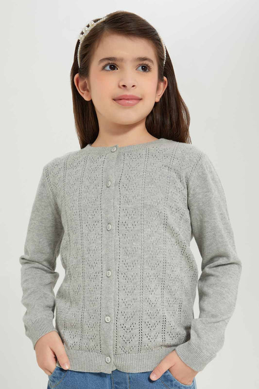 Redtag-Girls-Grey-Jacquard-Cardigan-Category:Cardigans,-Colour:Grey,-Deals:New-In,-Dept:Girls,-Filter:Girls-(2-to-8-Yrs),-GIR-Cardigans,-New-In-GIR-APL,-Non-Sale,-S23A,-Section:Girls-(0-to-14Yrs)-Girls-