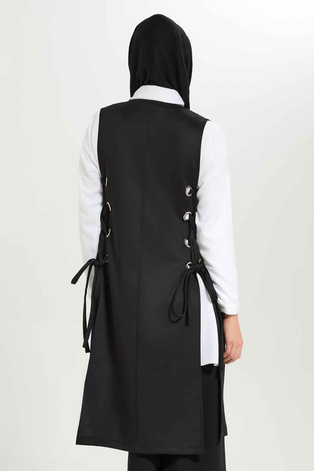 Redtag-Women-Black-Long-Length-Side-Metal-Rings-Cardigan-Category:Cardigans,-Colour:Black,-Deals:New-In,-Dept:Ladieswear,-Filter:Women's-Clothing,-LMC,-New-In-Women-APL,-Non-Sale,-S23A,-Section:Women,-Women-Cardigans--