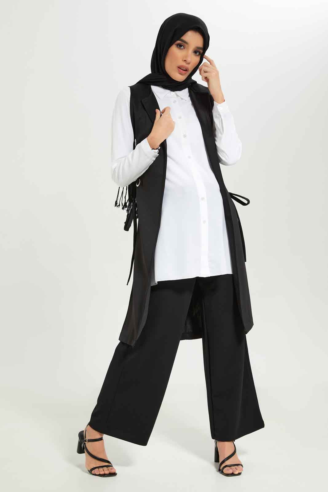 Redtag-Women-Black-Long-Length-Side-Metal-Rings-Cardigan-Category:Cardigans,-Colour:Black,-Deals:New-In,-Dept:Ladieswear,-Filter:Women's-Clothing,-LMC,-New-In-Women-APL,-Non-Sale,-S23A,-Section:Women,-Women-Cardigans--