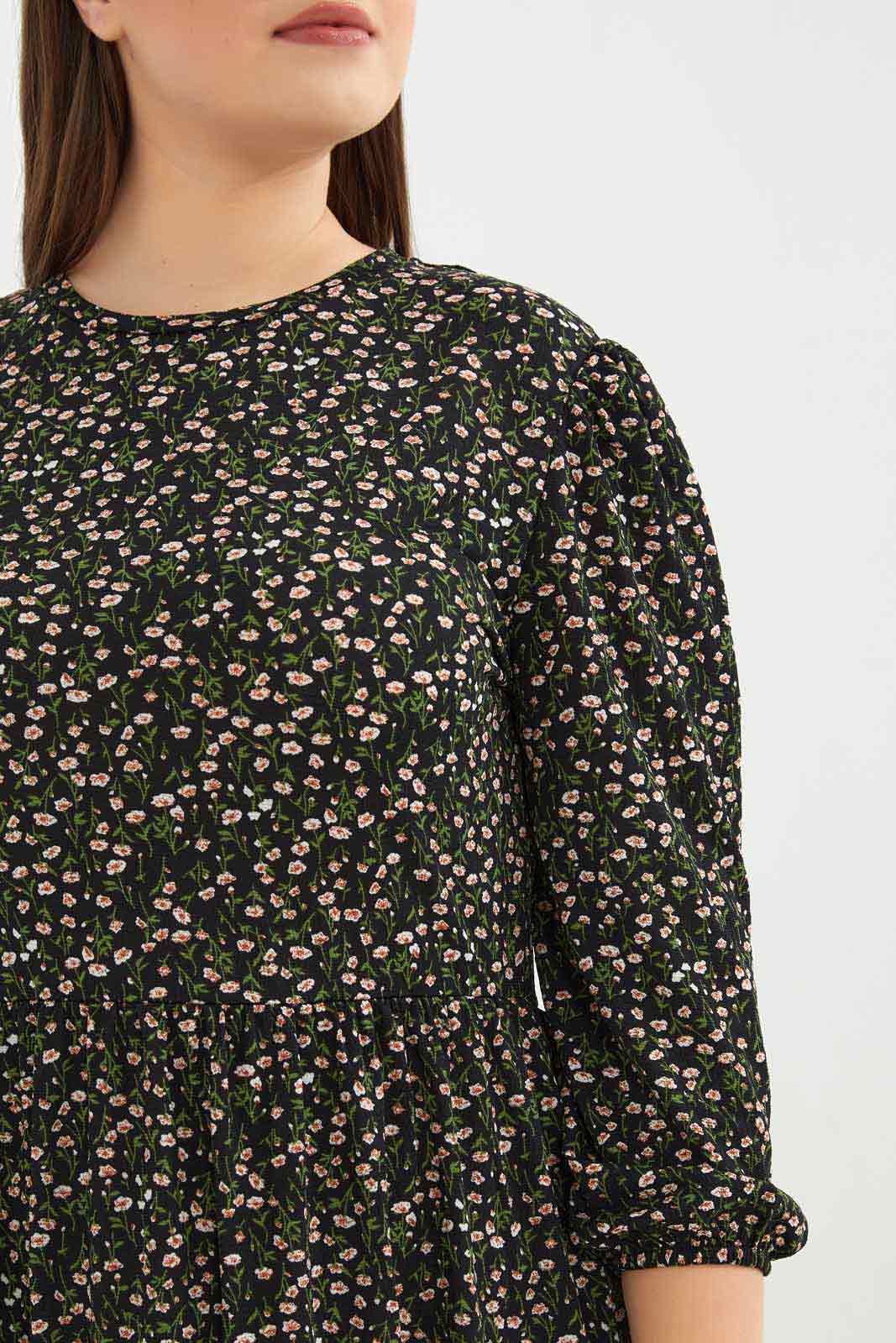 Redtag-Women-Black-Floral-Printed-Tiered-Midi-Dress-Category:Dresses,-Colour:Assorted,-Deals:New-In,-Dept:Ladieswear,-Filter:Plus-Size,-LDP-Dresses,-New-In-LDP-APL,-Non-Sale,-S23A,-Section:Women-Women's-