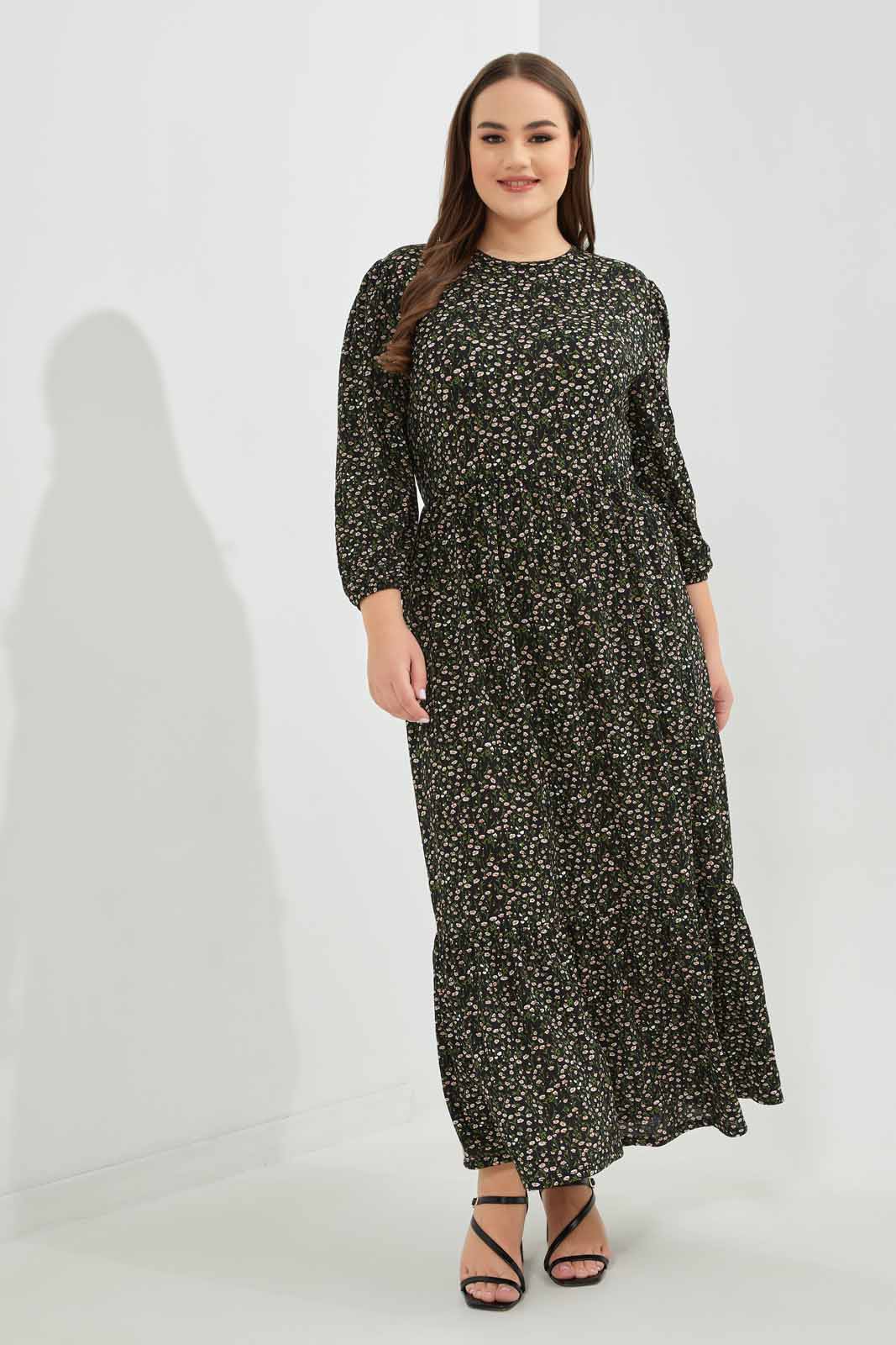Redtag-Women-Black-Floral-Printed-Tiered-Midi-Dress-Category:Dresses,-Colour:Assorted,-Deals:New-In,-Dept:Ladieswear,-Filter:Plus-Size,-LDP-Dresses,-New-In-LDP-APL,-Non-Sale,-S23A,-Section:Women-Women's-