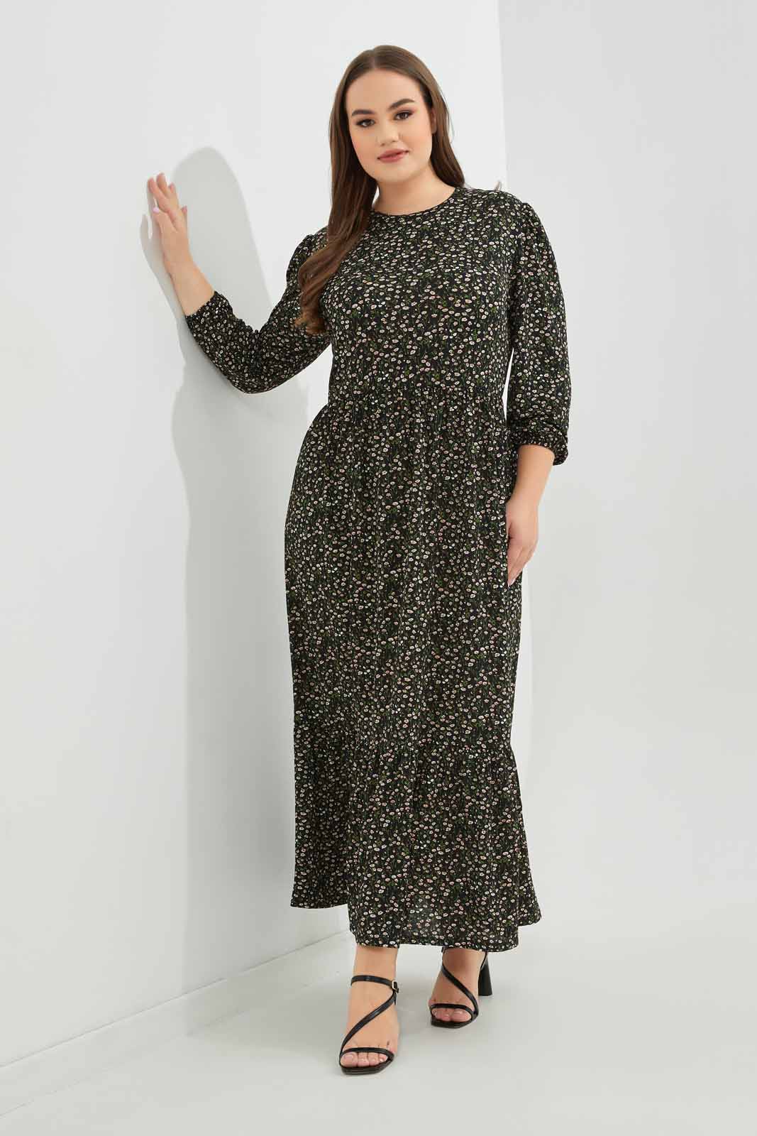 Redtag-Women-Black-Floral-Printed-Tiered-Midi-Dress-Category:Dresses,-Colour:Assorted,-Deals:New-In,-Dept:Ladieswear,-Filter:Plus-Size,-LDP-Dresses,-New-In-LDP-APL,-Non-Sale,-S23A,-Section:Women-Women's-