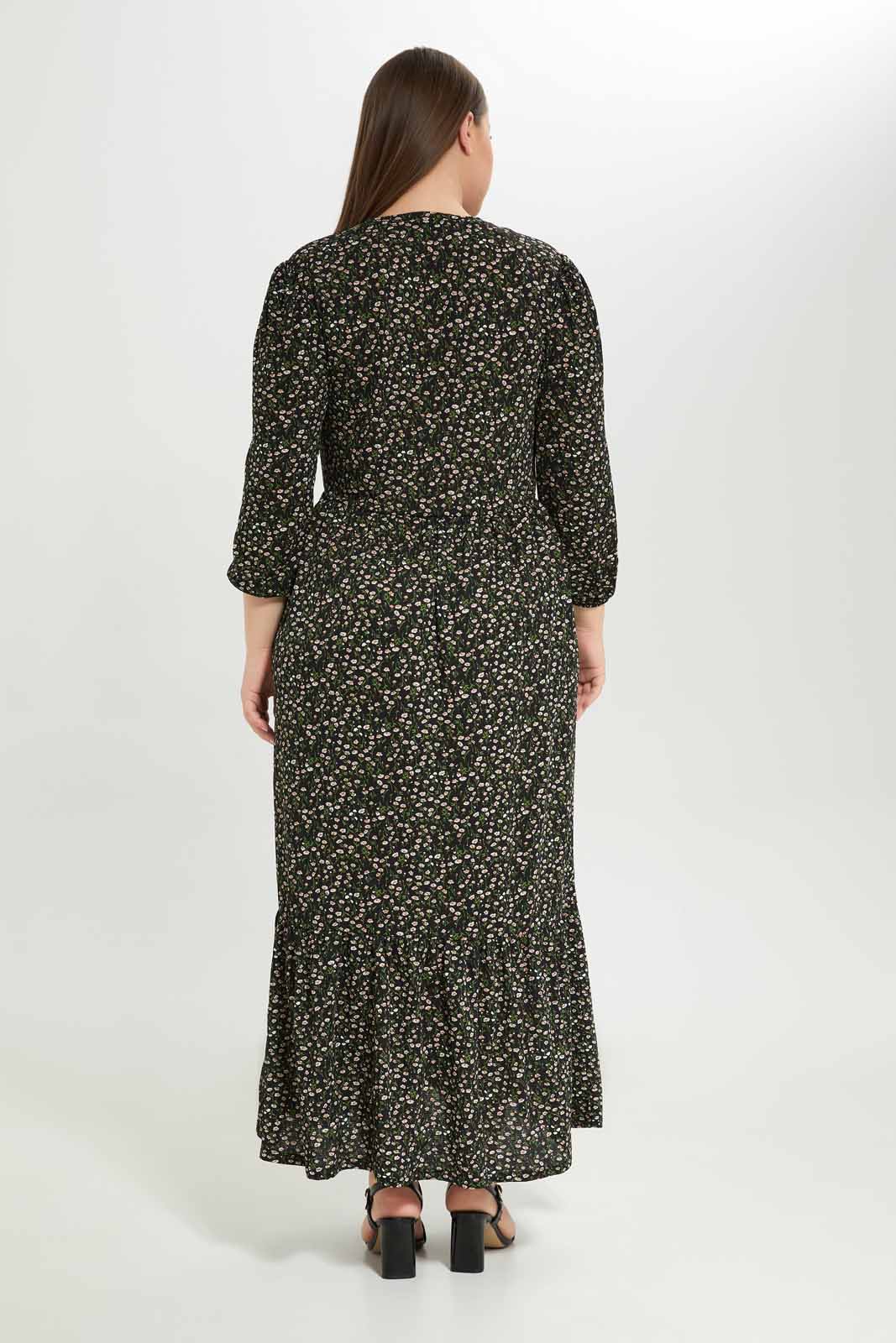 Redtag-Women-Black-Floral-Printed-Tiered-Midi-Dress-Category:Dresses,-Colour:Assorted,-Deals:New-In,-Dept:Ladieswear,-Filter:Plus-Size,-LDP-Dresses,-New-In-LDP-APL,-Non-Sale,-S23A,-Section:Women-Women's-