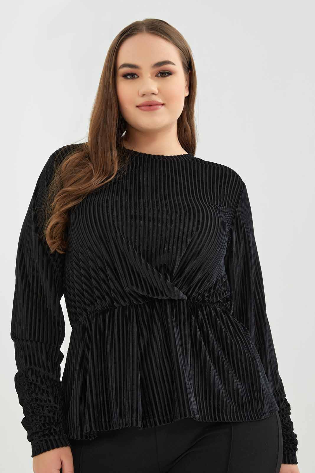 Redtag-Women-Black-Velour-Peplum-Top-Category:Blouses,-Colour:Black,-Deals:New-In,-Dept:Ladieswear,-Filter:Plus-Size,-LDP-Blouses,-New-In-LDP-APL,-Non-Sale,-S23A,-Section:Women-Women's-