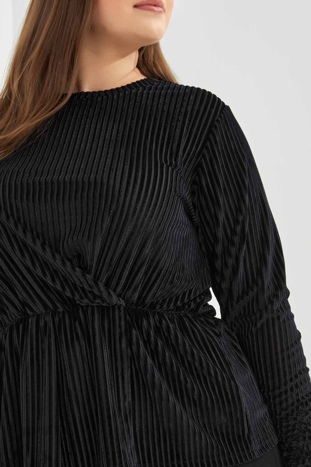 Redtag-Women-Black-Velour-Peplum-Top-Category:Blouses,-Colour:Black,-Deals:New-In,-Dept:Ladieswear,-Filter:Plus-Size,-LDP-Blouses,-New-In-LDP-APL,-Non-Sale,-S23A,-Section:Women-Women's-