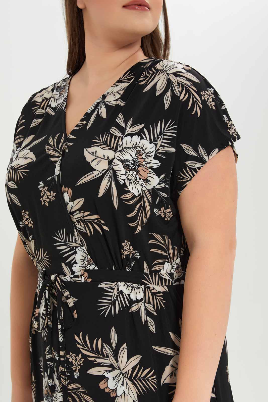 Redtag-Women-Black-Floral-Waist-Drwstring-Knitted-Maxi-Dress-Category:Dresses,-Colour:Assorted,-Deals:New-In,-Dept:Ladieswear,-Filter:Plus-Size,-LDP-Dresses,-New-In-LDP-APL,-Non-Sale,-S23A,-Section:Women-Women's-