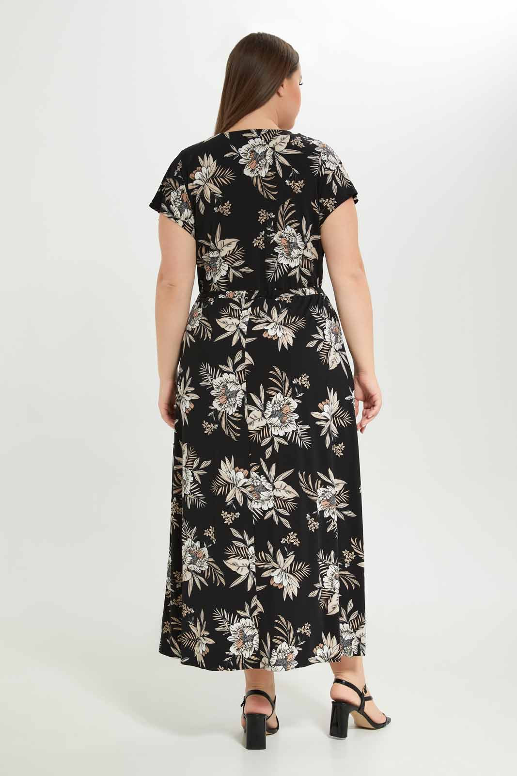 Redtag-Women-Black-Floral-Waist-Drwstring-Knitted-Maxi-Dress-Category:Dresses,-Colour:Assorted,-Deals:New-In,-Dept:Ladieswear,-Filter:Plus-Size,-LDP-Dresses,-New-In-LDP-APL,-Non-Sale,-S23A,-Section:Women-Women's-
