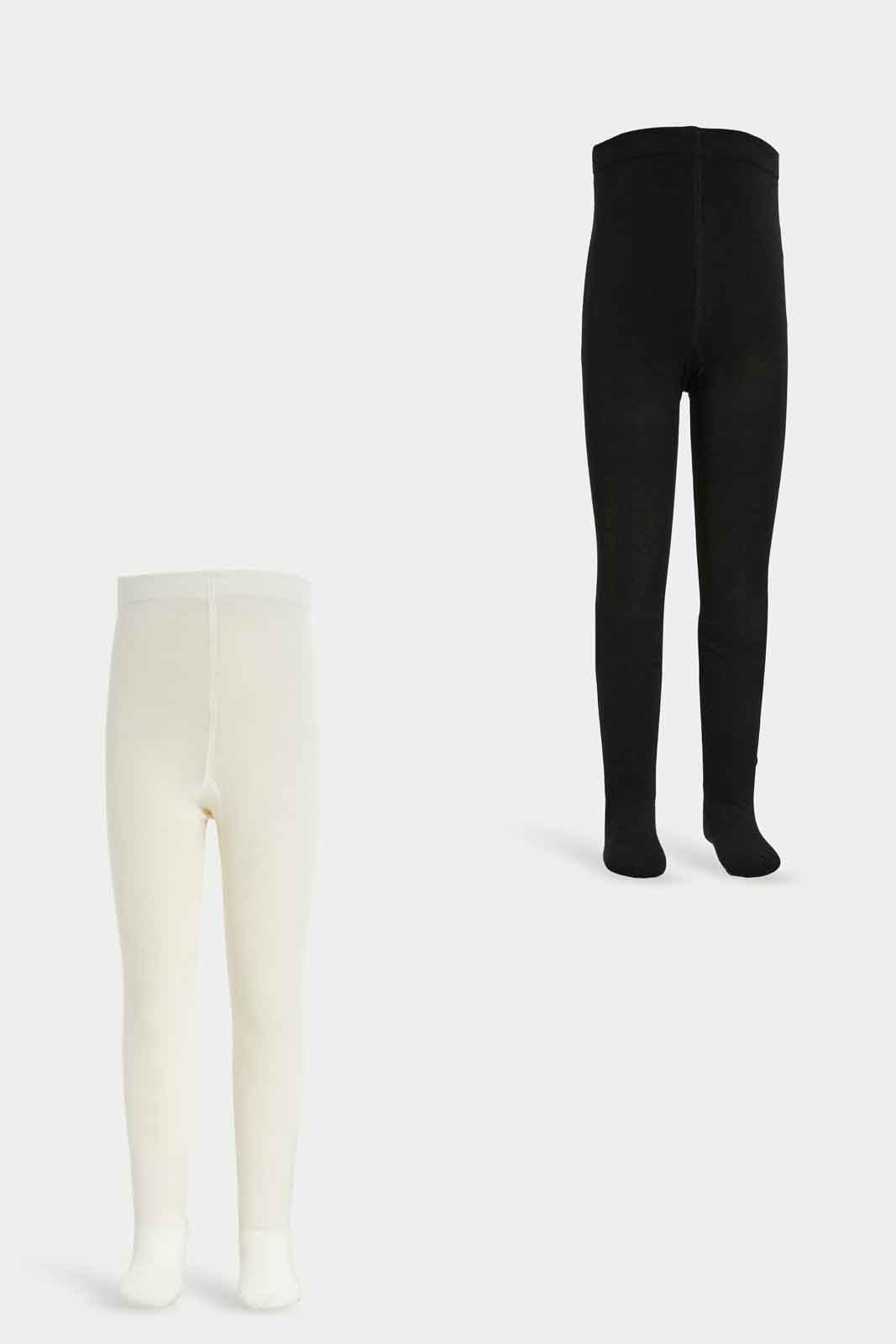 Redtag-Girls-2-Pk-Tights--Ivory/Black-365,-Category:Tights,-Colour:Assorted,-Deals:New-In,-Dept:Girls,-Filter:Girls-(2-to-8-Yrs),-GIR-Tights,-New-In-GIR-APL,-Non-Sale,-Section:Girls-(0-to-14Yrs)-Girls-2 to 8 Years