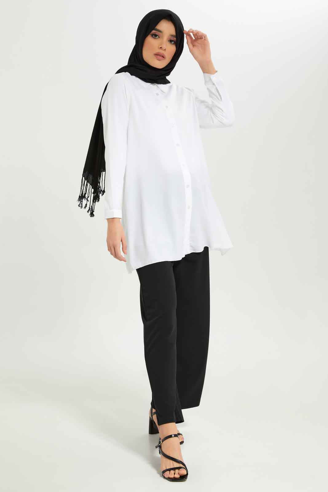 Redtag-Women-Ivory-Long-Length-Collared-A-Line-Tunic-Shirt-Category:Blouses,-Colour:Ivory,-Deals:New-In,-Dept:Ladieswear,-Filter:Women's-Clothing,-LMC,-New-In-Women-APL,-Non-Sale,-S23A,-Section:Women,-Women-Blouses--