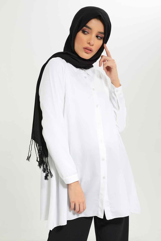 Redtag-Women-Ivory-Long-Length-Collared-A-Line-Tunic-Shirt-Category:Blouses,-Colour:Ivory,-Deals:New-In,-Dept:Ladieswear,-Filter:Women's-Clothing,-LMC,-New-In-Women-APL,-Non-Sale,-S23A,-Section:Women,-Women-Blouses--