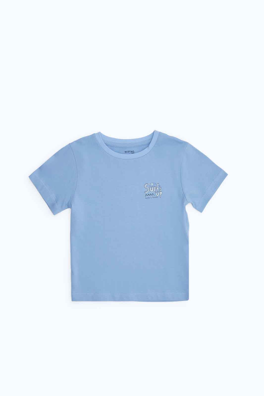 Redtag-Boys-Blue-Surf-Ss-Sleeve-Hanging-Tshirt-Category:T-Shirts,-Colour:Blue,-Deals:New-In,-Dept:Boys,-Filter:Infant-Boys-(3-to-24-Mths),-INB-T-Shirts,-New-In-INB-APL,-Non-Sale,-S23B,-Section:Boys-(0-to-14Yrs)-Infant-Boys-3 to 24 Months