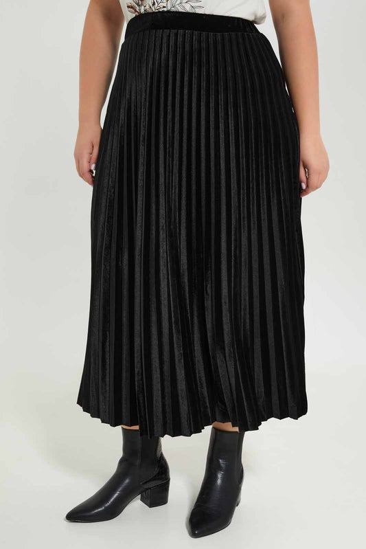 Redtag-Women-Black-Pleated-Skirt-Category:Pyjama-Sets,-Colour:Black,-Deals:New-In,-Dept:Ladieswear,-Filter:Plus-Size,-LDP-Pyjama-Sets,-New-In-LDP-APL,-Non-Sale,-S23A,-Section:Women-Women's-