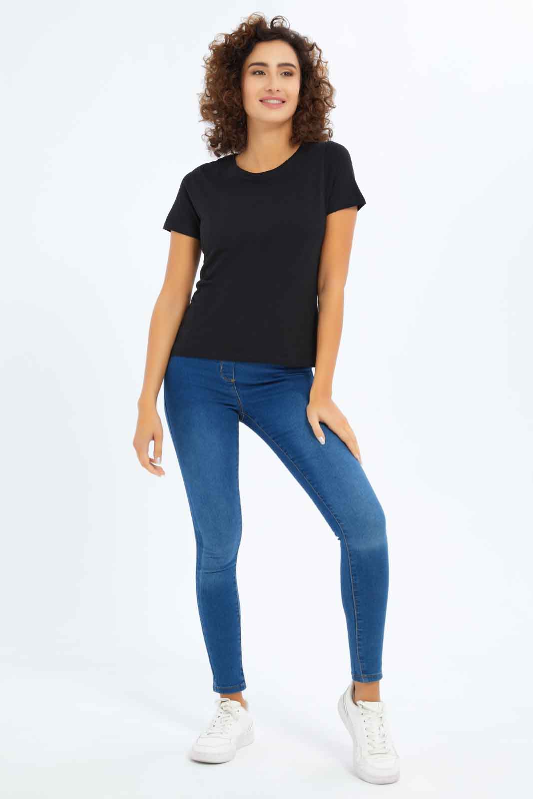 Redtag-Women-Black-Short-Sleeve-Crew-Neck-T-Shirt-Category:T-Shirts,-Colour:Black,-Deals:New-In,-Dept:Ladieswear,-Filter:Women's-Clothing,-New-In-Women-APL,-Non-Sale,-S23A,-Section:Women,-TBL,-Women-T-Shirts-Women's-