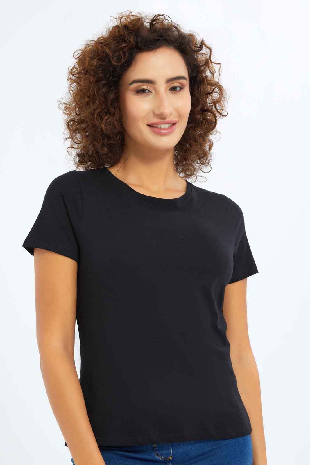 Redtag-Women-Black-Short-Sleeve-Crew-Neck-T-Shirt-Category:T-Shirts,-Colour:Black,-Deals:New-In,-Dept:Ladieswear,-Filter:Women's-Clothing,-New-In-Women-APL,-Non-Sale,-S23A,-Section:Women,-TBL,-Women-T-Shirts-Women's-