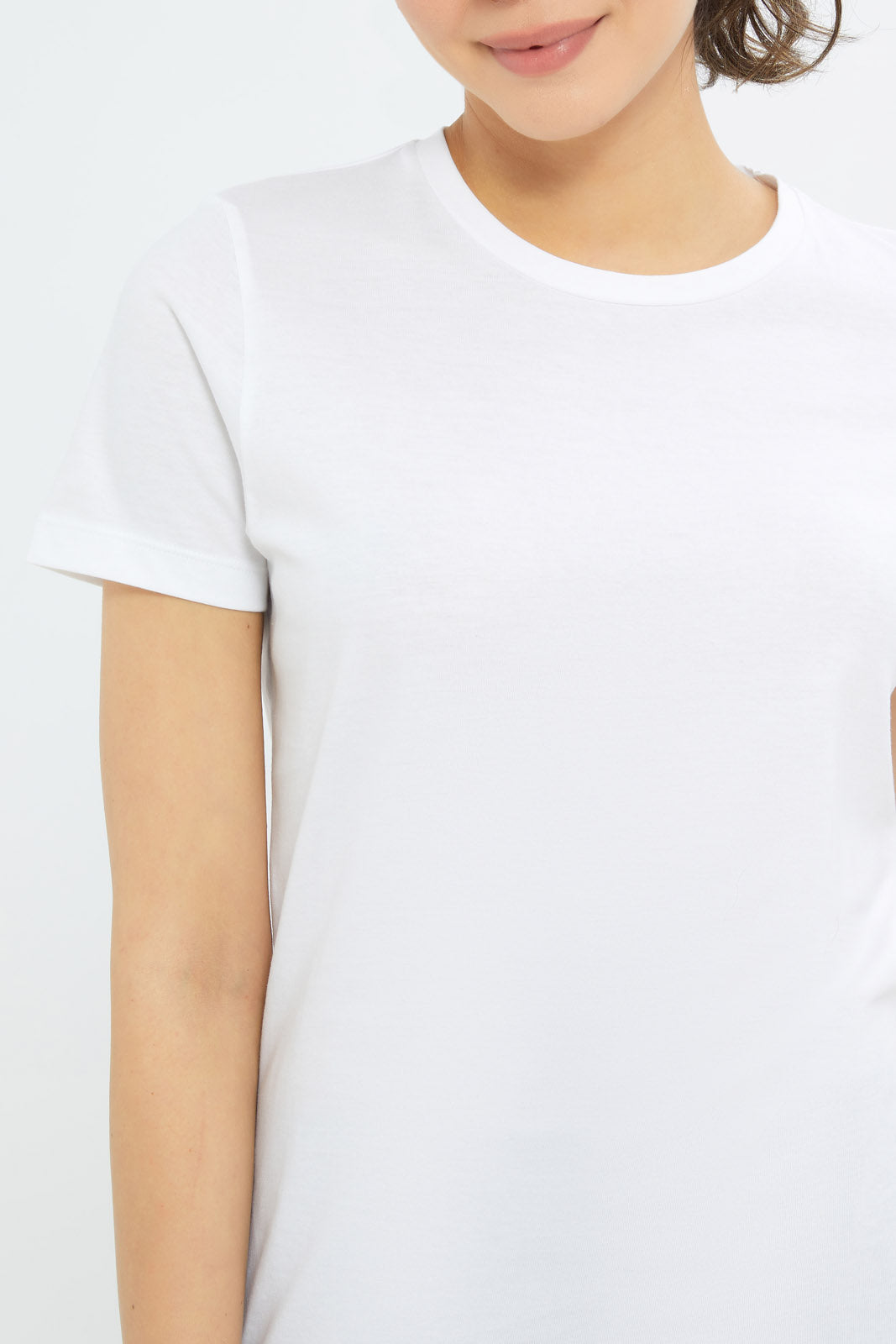 Redtag-Women-White-Short-Sleeve-Crew-Neck-T-Shirt-BASICS,-Category:T-Shirts,-Colour:White,-Deals:New-In,-Dept:Ladieswear,-Filter:Women's-Clothing,-H1:LWR,-H2:LAD,-H3:TSH,-H4:CAT,-New-In-Women-APL,-Non-Sale,-S23A,-Season:S23B,-Section:Women,-TBL,-Women-T-Shirts-Women's-