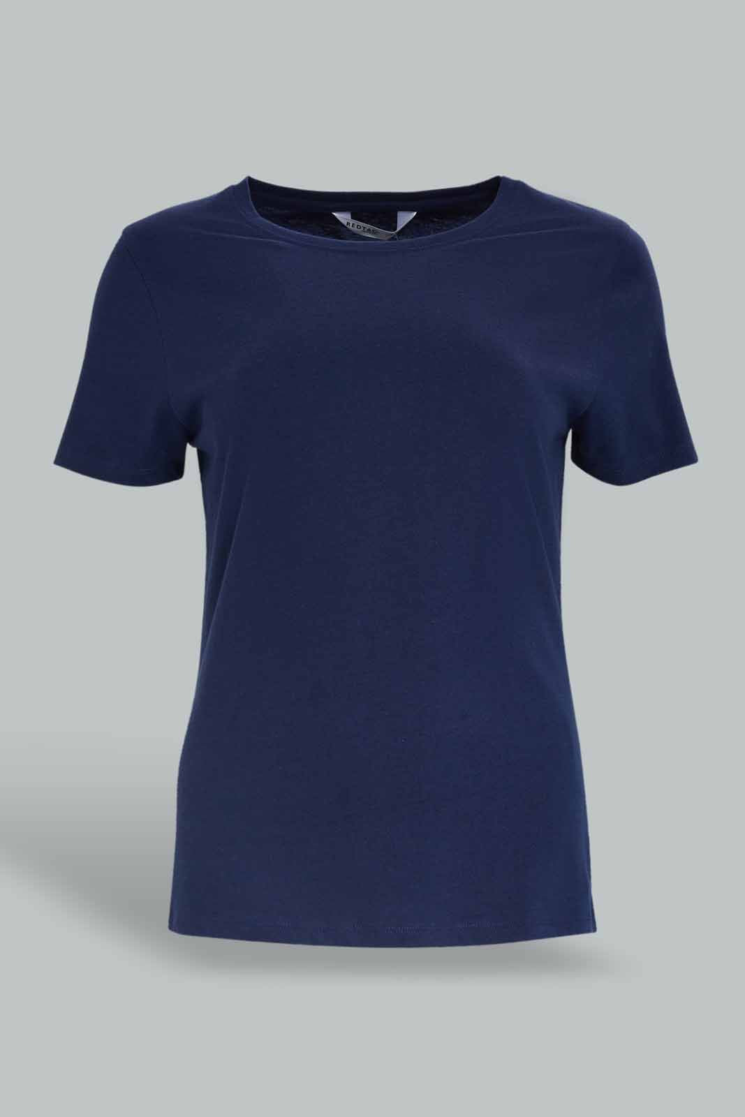 Redtag-Women-Navy-Short-Sleeve-Crew-Neck-T-Shirt-Category:T-Shirts,-Colour:Navy,-Deals:New-In,-Dept:Ladieswear,-Filter:Women's-Clothing,-New-In-Women-APL,-Non-Sale,-S23A,-Section:Women,-TBL,-Women-T-Shirts-Women's-