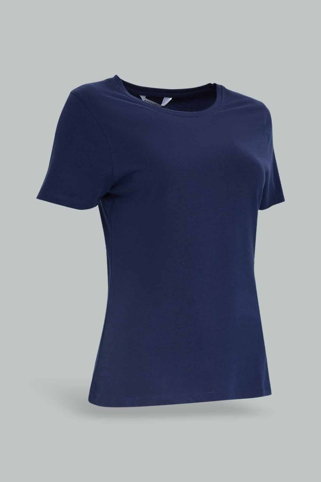 Redtag-Women-Navy-Short-Sleeve-Crew-Neck-T-Shirt-Category:T-Shirts,-Colour:Navy,-Deals:New-In,-Dept:Ladieswear,-Filter:Women's-Clothing,-New-In-Women-APL,-Non-Sale,-S23A,-Section:Women,-TBL,-Women-T-Shirts-Women's-