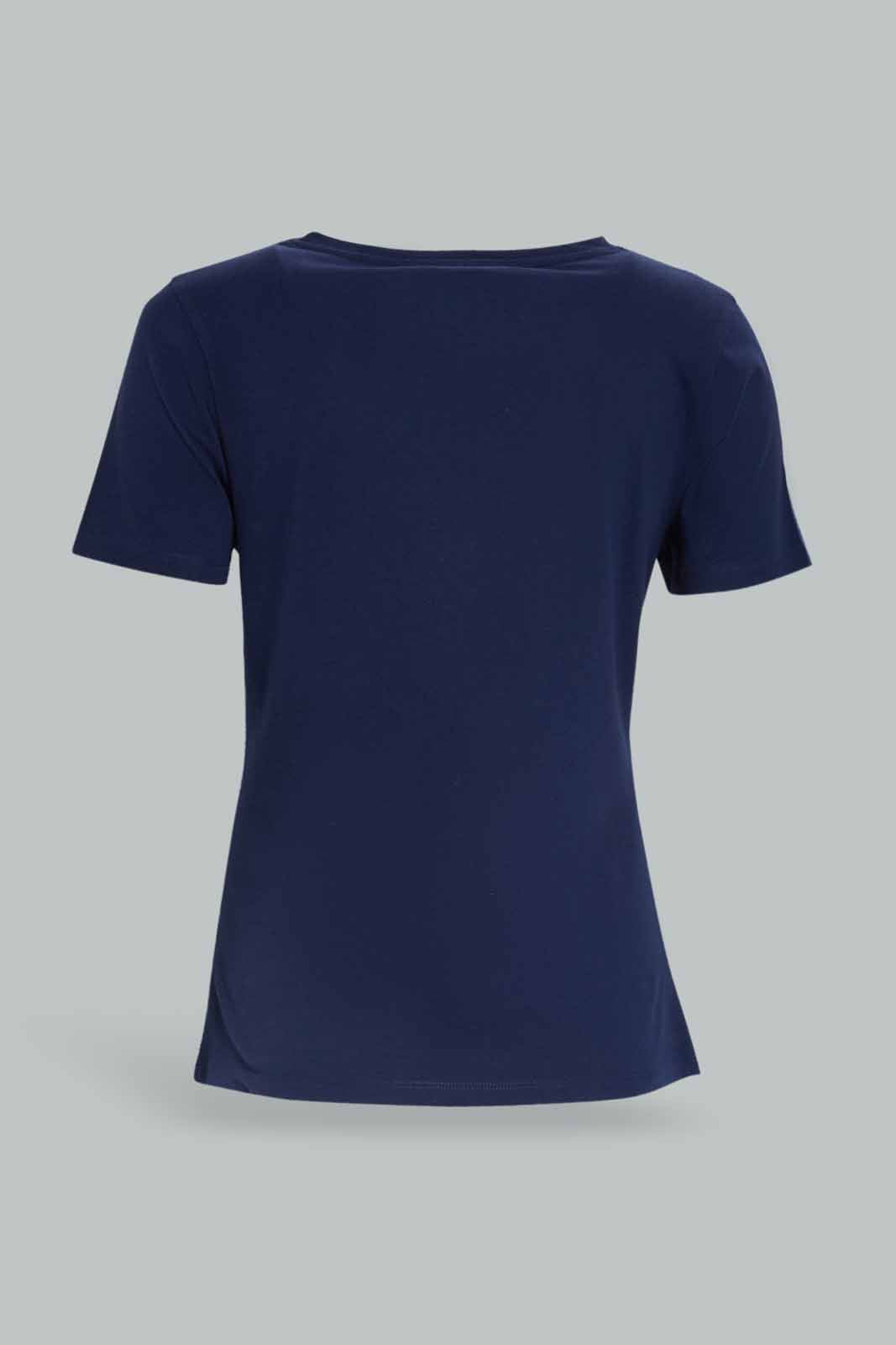 Redtag-Women-Navy-Short-Sleeve-Crew-Neck-T-Shirt-Category:T-Shirts,-Colour:Navy,-Deals:New-In,-Dept:Ladieswear,-Filter:Women's-Clothing,-New-In-Women-APL,-Non-Sale,-S23A,-Section:Women,-TBL,-Women-T-Shirts-Women's-