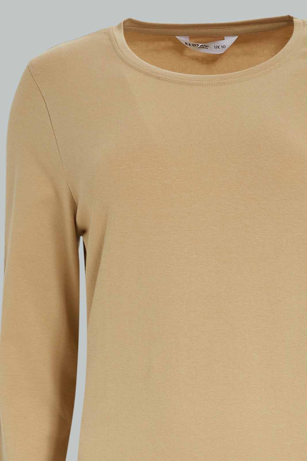 Redtag-Women-Ivory-Long-Sleeve-Crew-Neck-T-Shirt-Category:T-Shirts,-Colour:Ivory,-Deals:New-In,-Dept:Ladieswear,-Filter:Women's-Clothing,-New-In-Women-APL,-Non-Sale,-S23A,-Section:Women,-TBL,-Women-T-Shirts-Women's-
