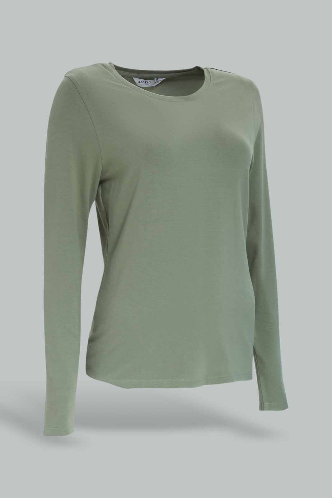 Redtag-Women-Brown-Long-Sleeve-Crew-Neck-T-Shirt-Category:T-Shirts,-Colour:Brown,-Deals:New-In,-Dept:Ladieswear,-Filter:Women's-Clothing,-New-In-Women-APL,-Non-Sale,-S23A,-Section:Women,-TBL,-Women-T-Shirts-Women's-