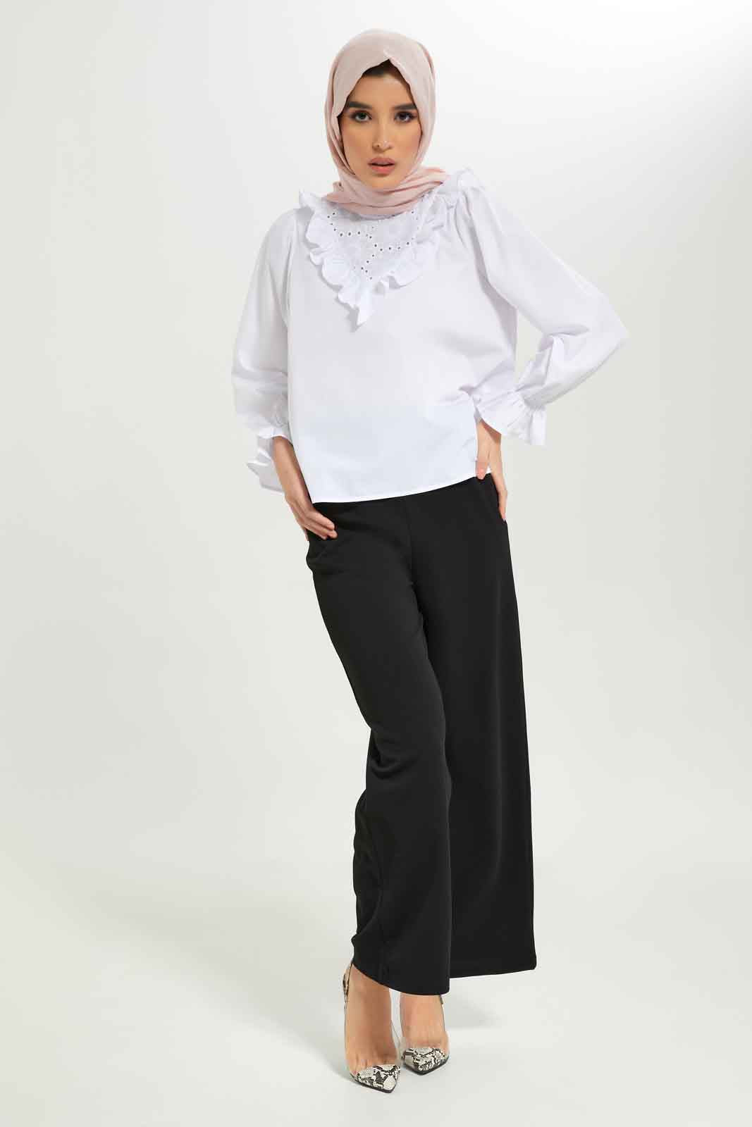 Redtag-Women-White-Lace-Yoke-Detail-Blouse-Category:Blouses,-Colour:White,-Deals:New-In,-Dept:Ladieswear,-Filter:Women's-Clothing,-LMC,-New-In-Women-APL,-Non-Sale,-S23A,-Section:Women,-Women-Blouses--