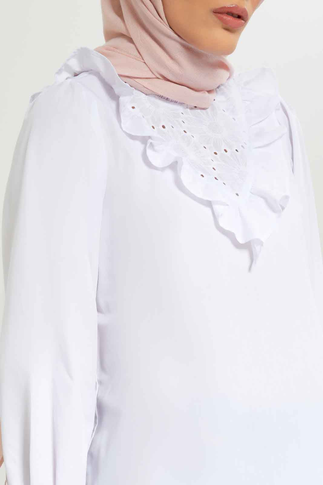Redtag-Women-White-Lace-Yoke-Detail-Blouse-Category:Blouses,-Colour:White,-Deals:New-In,-Dept:Ladieswear,-Filter:Women's-Clothing,-LMC,-New-In-Women-APL,-Non-Sale,-S23A,-Section:Women,-Women-Blouses--