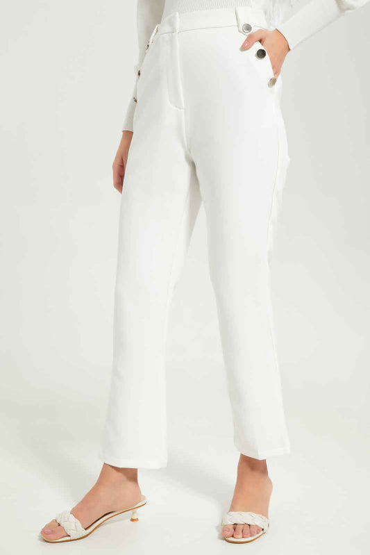 Redtag-Women-White-Button-Detail-Centre-Crease-Trouser-Category:Trousers,-Colour:White,-Deals:New-In,-Dept:Ladieswear,-Filter:Women's-Clothing,-LMC,-New-In-Women-APL,-Non-Sale,-S23A,-Section:Women,-Women-Trousers--