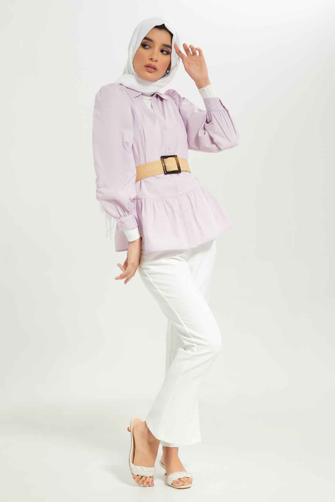 Redtag-Women-Collared-Longsleeve-Belted-Blouse-Category:Blouses,-Colour:Lavender,-Deals:New-In,-Dept:Ladieswear,-Filter:Women's-Clothing,-LMC,-New-In-Women-APL,-Non-Sale,-S23A,-Section:Women,-Women-Blouses--