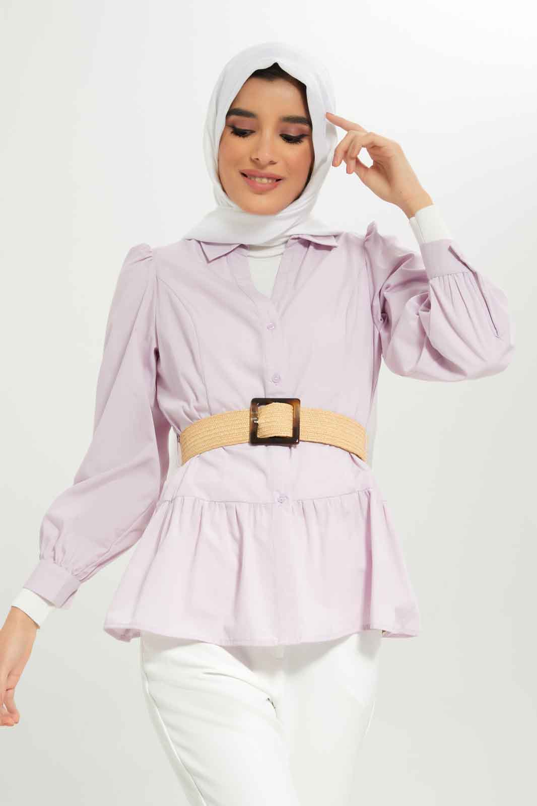 Redtag-Women-Collared-Longsleeve-Belted-Blouse-Category:Blouses,-Colour:Lavender,-Deals:New-In,-Dept:Ladieswear,-Filter:Women's-Clothing,-LMC,-New-In-Women-APL,-Non-Sale,-S23A,-Section:Women,-Women-Blouses--