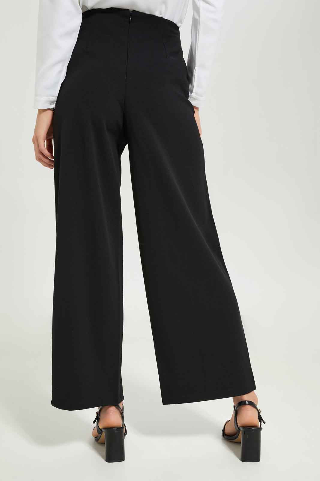 Redtag-Women-Black-Wide-Leg-Pants-With-Metal-Rings-And-Tie-Up-Belt-At-Waist-Category:Trousers,-Colour:Black,-Deals:New-In,-Dept:Ladieswear,-Filter:Women's-Clothing,-LMC,-New-In-Women-APL,-Non-Sale,-S23A,-Section:Women,-Women-Trousers--