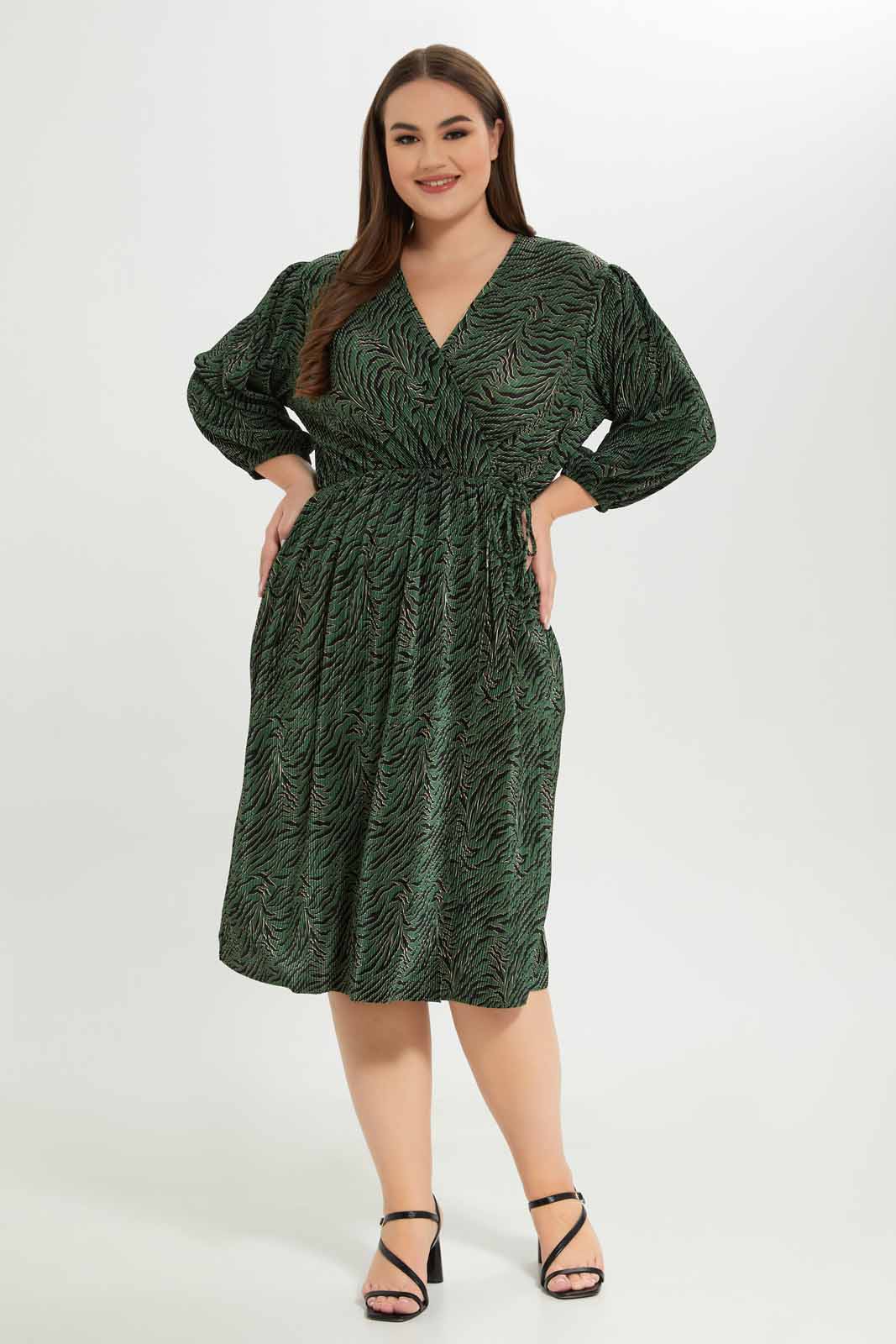 Redtag-Women-Green-Animal-Print-Plisse-Dress-Category:Dresses,-Colour:Assorted,-Deals:New-In,-Dept:Ladieswear,-Filter:Plus-Size,-LDP-Dresses,-New-In-LDP-APL,-Non-Sale,-S23A,-Section:Women-Women's-