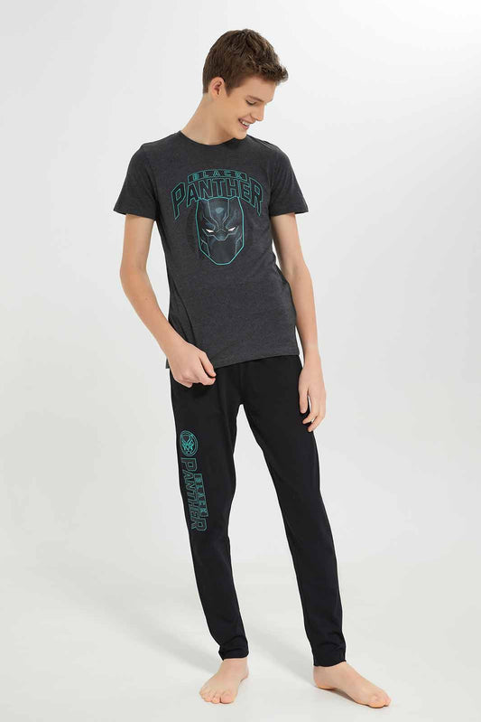 Redtag-Boys-Charcoal-Black-Panther-Nightsuit-BSR-Pyjama-Sets,-Category:Pyjama-Sets,-Colour:Charcoal,-Deals:New-In,-Dept:Boys,-Filter:Senior-Boys-(8-to-14-Yrs),-New-In-BSR-APL,-Non-Sale,-S23A,-Section:Boys-(0-to-14Yrs)-Senior-Boys-9 to 14 Years