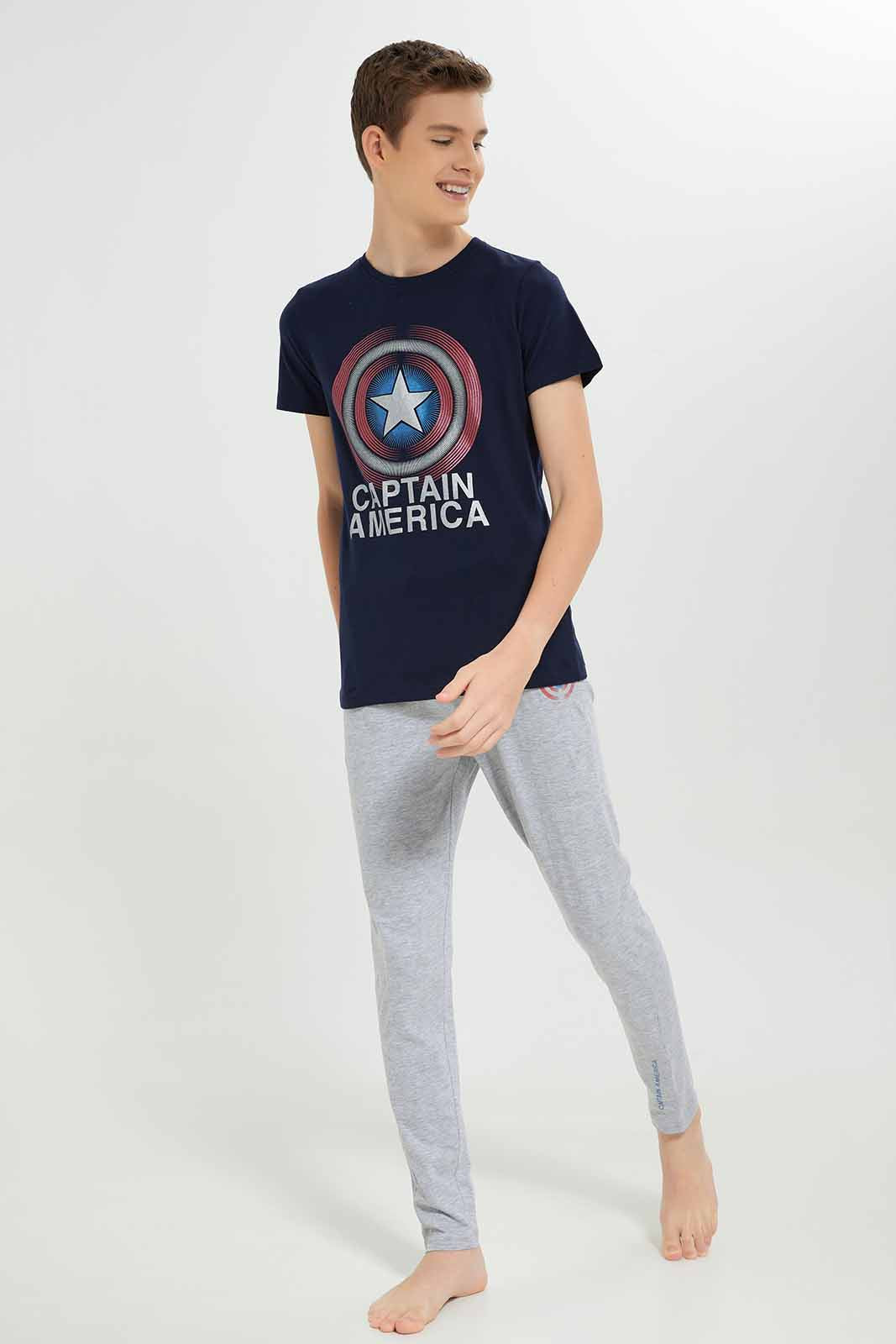 Redtag-Boys-Navy-Caption-America-Nightsuit-BSR-Pyjama-Sets,-Category:Pyjama-Sets,-Colour:Navy,-Deals:New-In,-Dept:Boys,-Filter:Senior-Boys-(8-to-14-Yrs),-New-In-BSR-APL,-Non-Sale,-S23A,-Section:Boys-(0-to-14Yrs)-Senior-Boys-9 to 14 Years