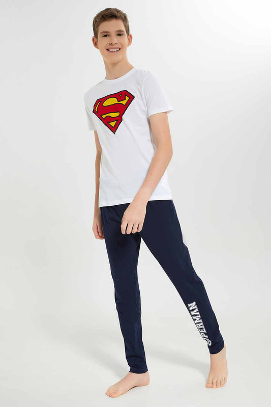 Redtag-Boys-White-Superman-Nightsuit-BSR-Pyjama-Sets,-Category:Pyjama-Sets,-CHA,-Colour:White,-Deals:New-In,-Dept:Boys,-Filter:Senior-Boys-(8-to-14-Yrs),-New-In-BSR-APL,-Non-Sale,-S23A,-Section:Boys-(0-to-14Yrs)-Senior-Boys-9 to 14 Years