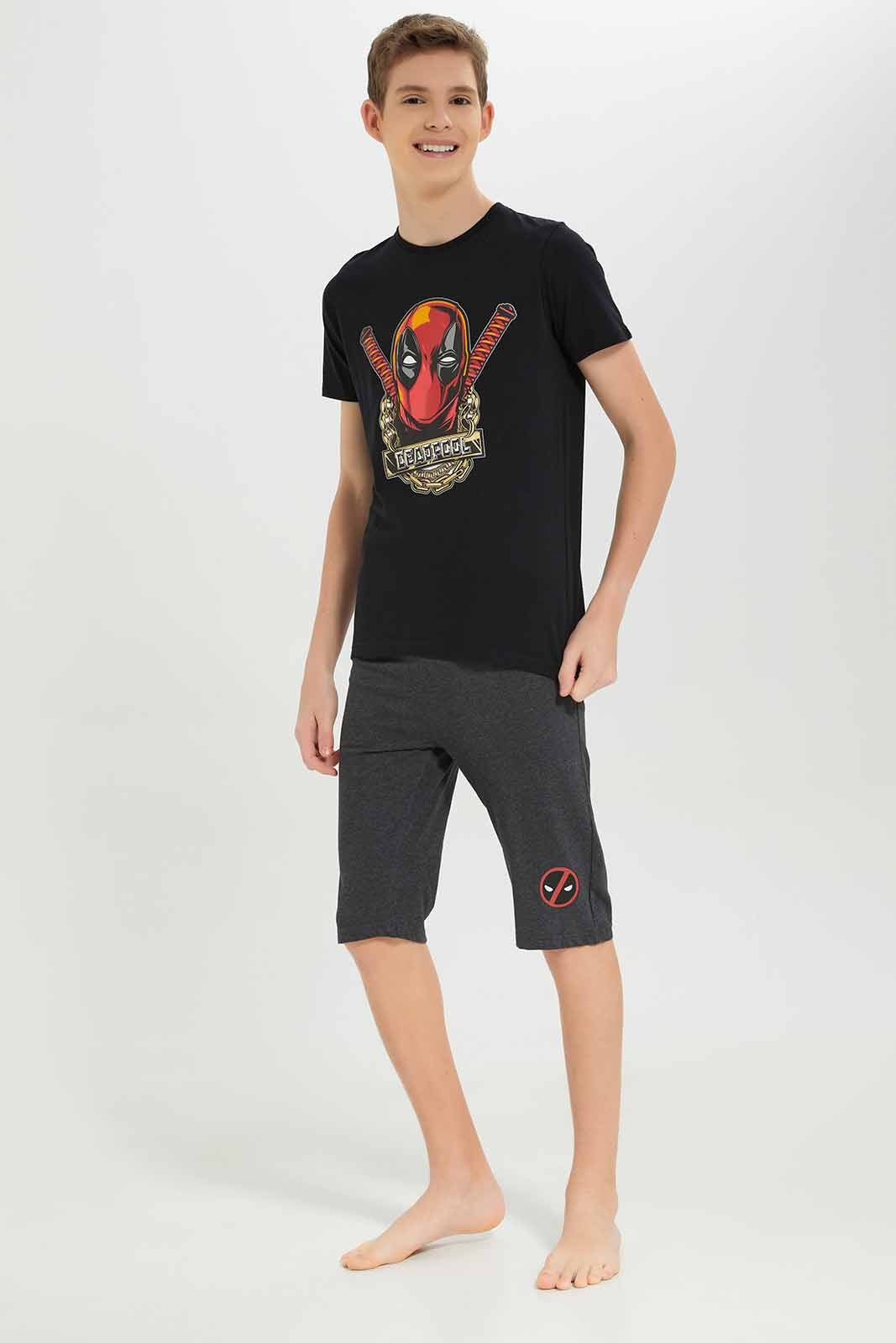 Redtag-Boys-Black-Deadpool-Nightsuit-BSR-Pyjama-Sets,-Category:Pyjama-Sets,-Colour:Black,-Deals:New-In,-Dept:Boys,-Filter:Senior-Boys-(8-to-14-Yrs),-New-In-BSR-APL,-Non-Sale,-S23A,-Section:Boys-(0-to-14Yrs)-Senior-Boys-9 to 14 Years