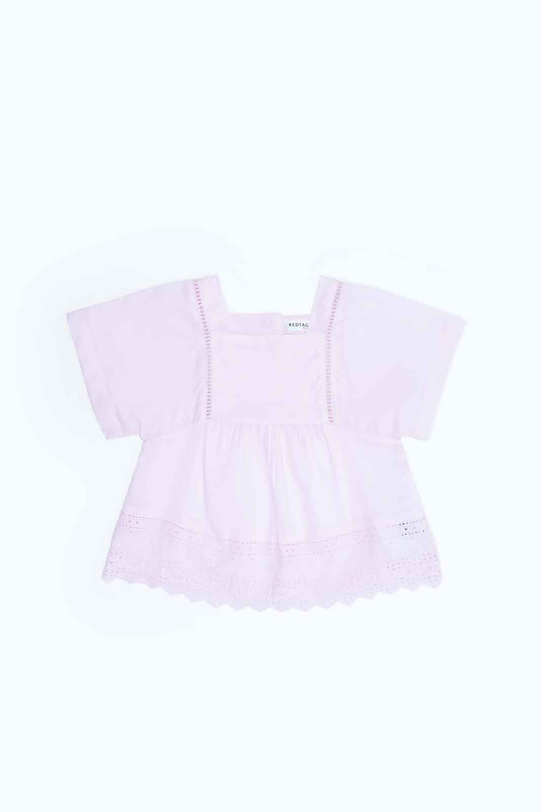 Redtag-Girls-Pink-Embroidered-Hem-Blouse-Category:Blouses,-Colour:Apricot,-Deals:2-FOR-69,-Deals:New-In,-Dept:Girls,-Filter:Infant-Girls-(3-to-24-Mths),-ING-Blouses,-MQN,-New-In-ING-APL,-Non-Sale,-S23B,-Section:Girls-(0-to-14Yrs)-Infant-Girls-3 to 24 Months