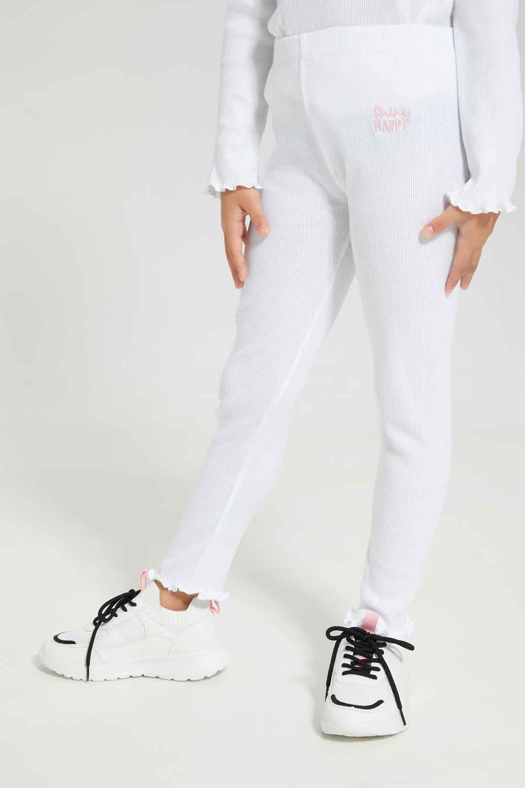 Redtag-Girls-White-Rib-Legging-Category:Leggings,-Colour:White,-Deals:New-In,-Dept:Girls,-Filter:Girls-(2-to-8-Yrs),-GIR-Leggings,-New-In-GIR-APL,-Non-Sale,-S23A,-Section:Girls-(0-to-14Yrs),-TBL-Girls-2 to 8 Years
