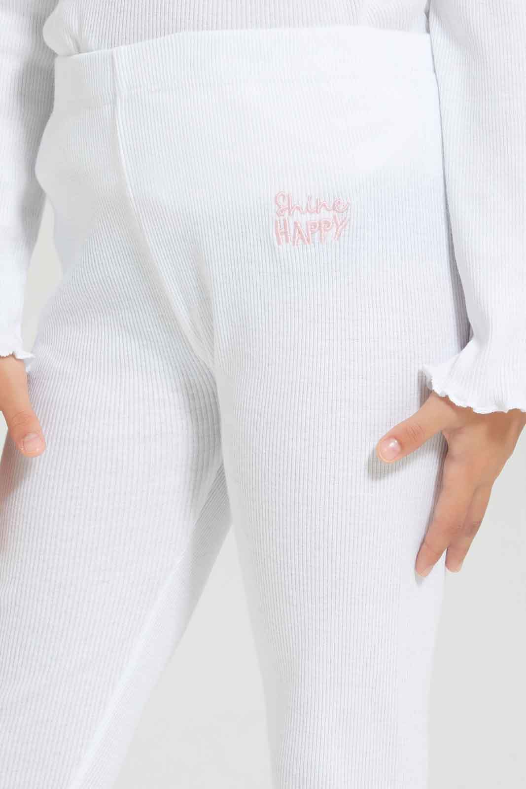 Redtag-Girls-White-Rib-Legging-Category:Leggings,-Colour:White,-Deals:New-In,-Dept:Girls,-Filter:Girls-(2-to-8-Yrs),-GIR-Leggings,-New-In-GIR-APL,-Non-Sale,-S23A,-Section:Girls-(0-to-14Yrs),-TBL-Girls-2 to 8 Years