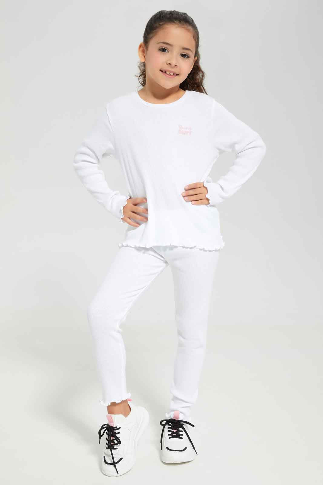 Redtag-Girls-White-Rib-Legging-Category:Leggings,-Colour:White,-Deals:New-In,-Dept:Girls,-Filter:Girls-(2-to-8-Yrs),-GIR-Leggings,-New-In-GIR-APL,-Non-Sale,-S23A,-Section:Girls-(0-to-14Yrs),-TBL-Girls-2 to 8 Years
